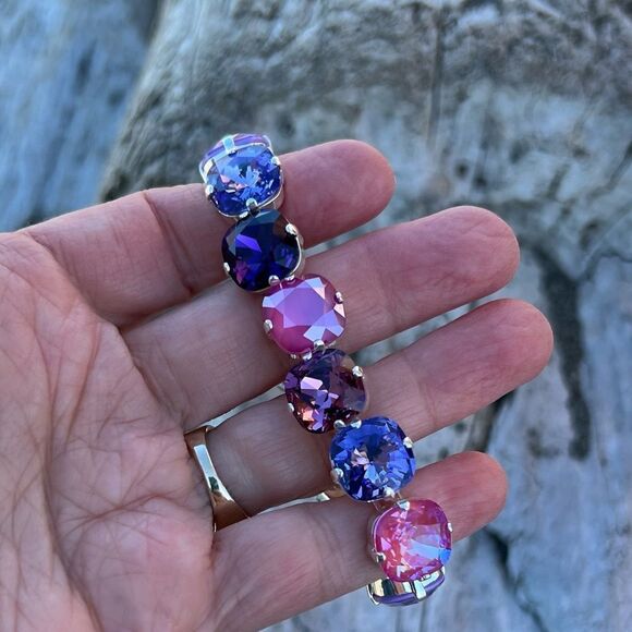 Handcrafted statement bracelet with Swarovski crystal pinks and purples - Picture 3 of 7